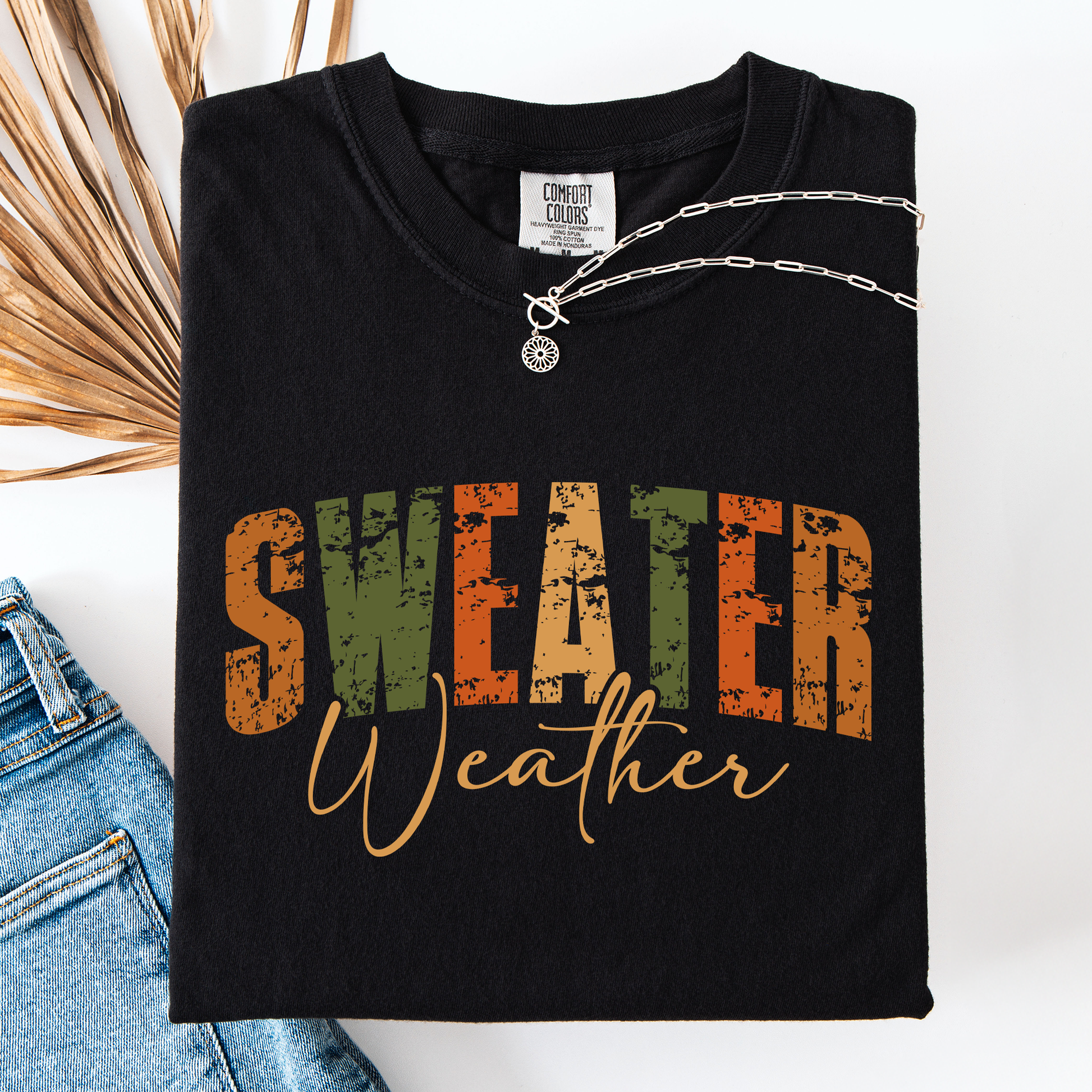 Black Sweater Weather, Fall, Retro Varsity, Autumn, Pumpkin, Comfort Colors T-Shirt