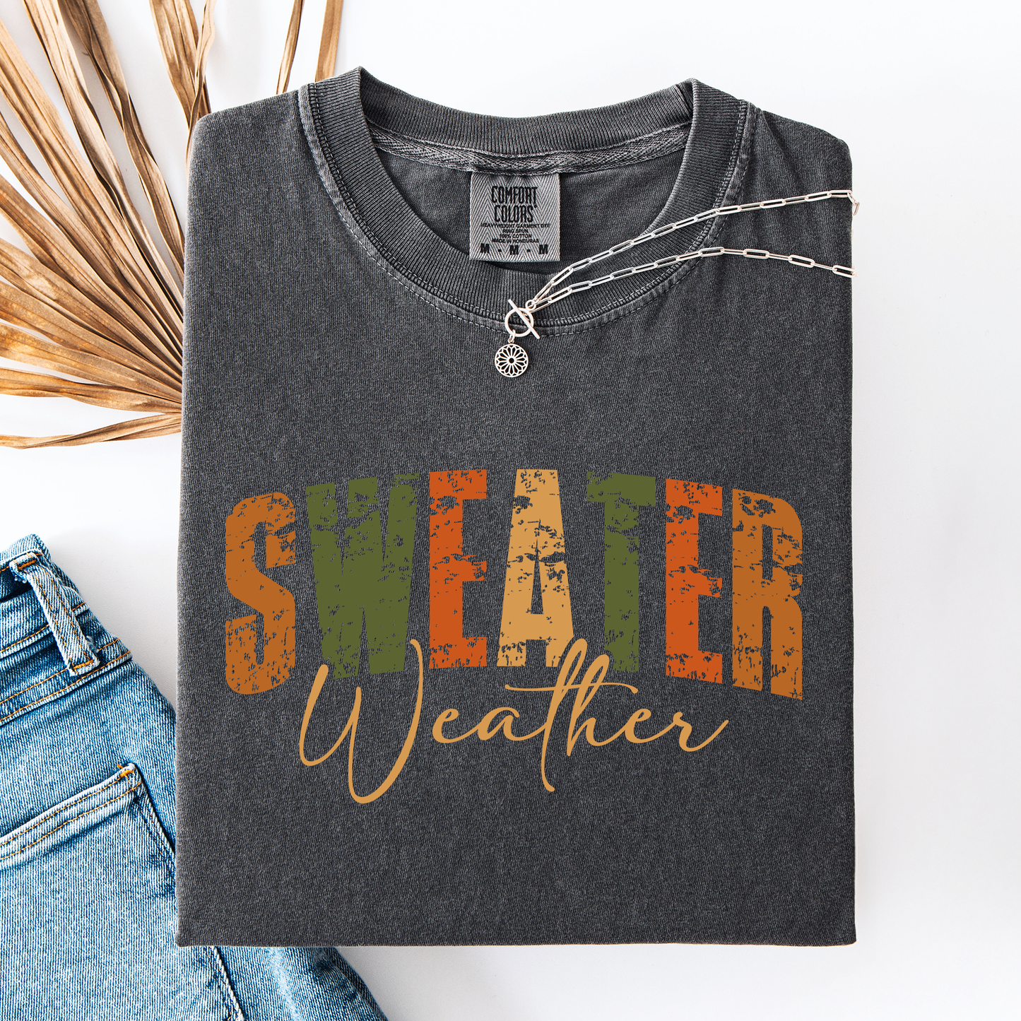 Charcoal Sweater Weather, Fall, Retro Varsity, Autumn, Pumpkin, Comfort Colors T-Shirt