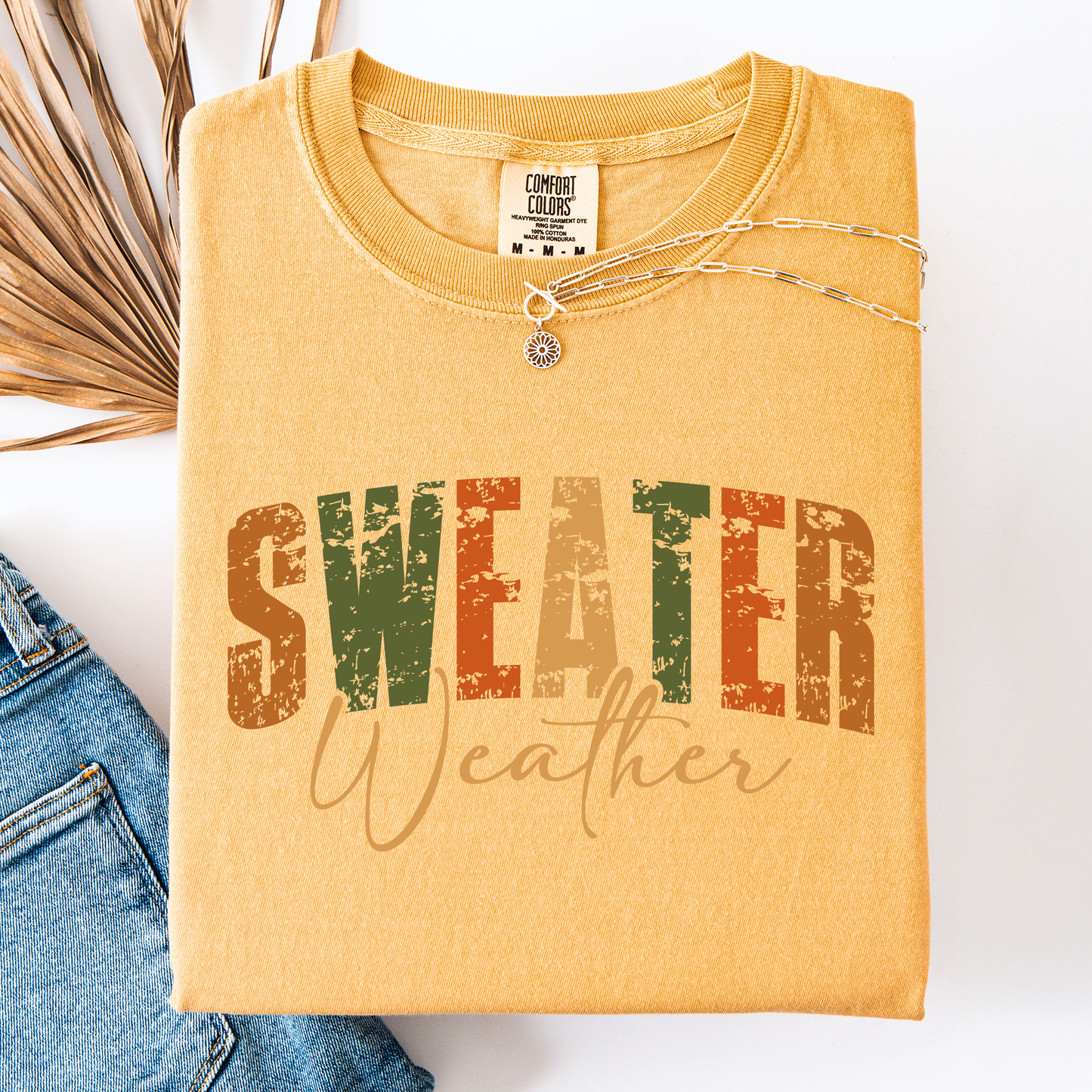 Yellow Sweater Weather, Fall, Retro Varsity, Autumn, Pumpkin, Comfort Colors T-Shirt