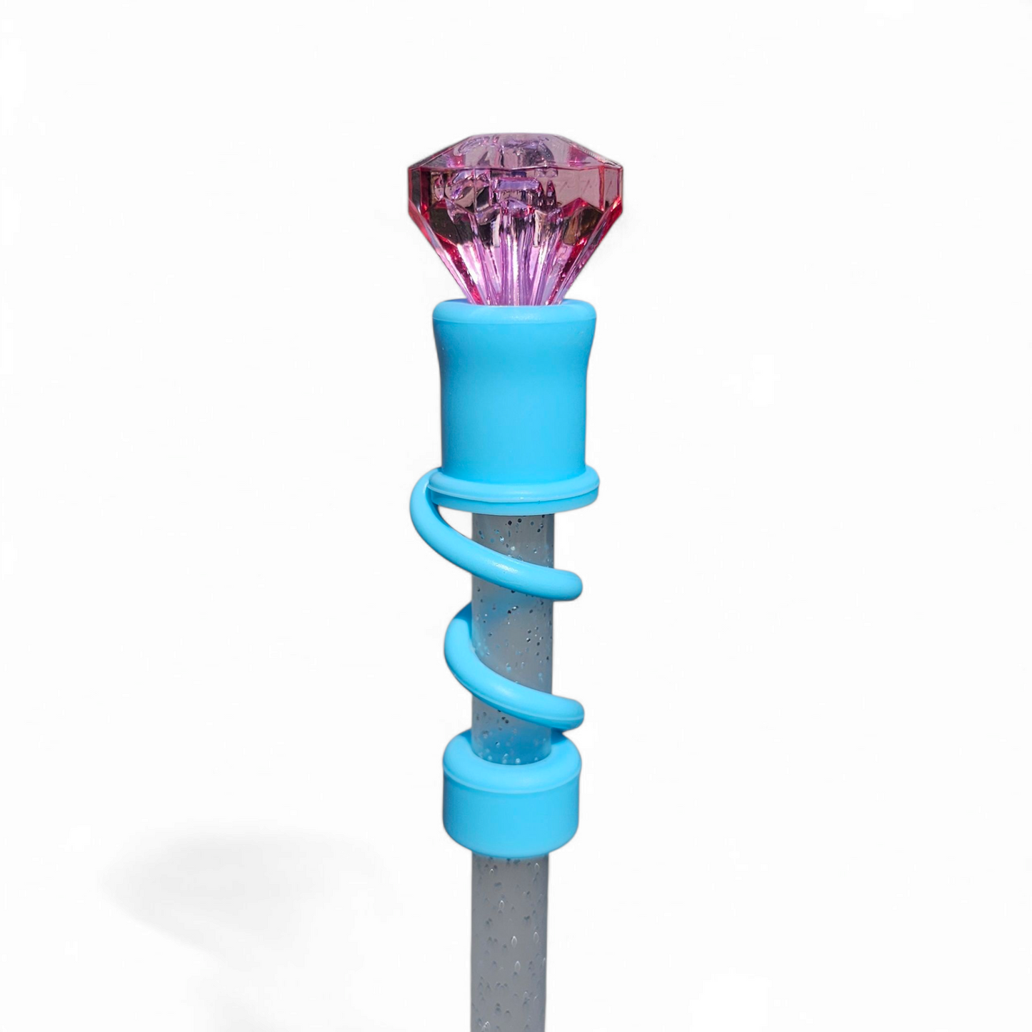 Barbie Pink | Teal Blue Diamond Silicone 10mm Straw Toppers by Southern Creative Glamour 