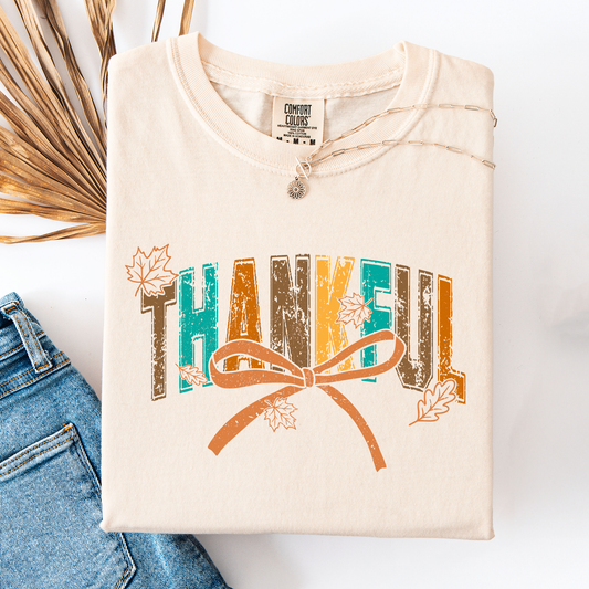 Cream Thankful, Fall, Autumn, Bow, Ribbon, Comfort Colors T-Shirt
