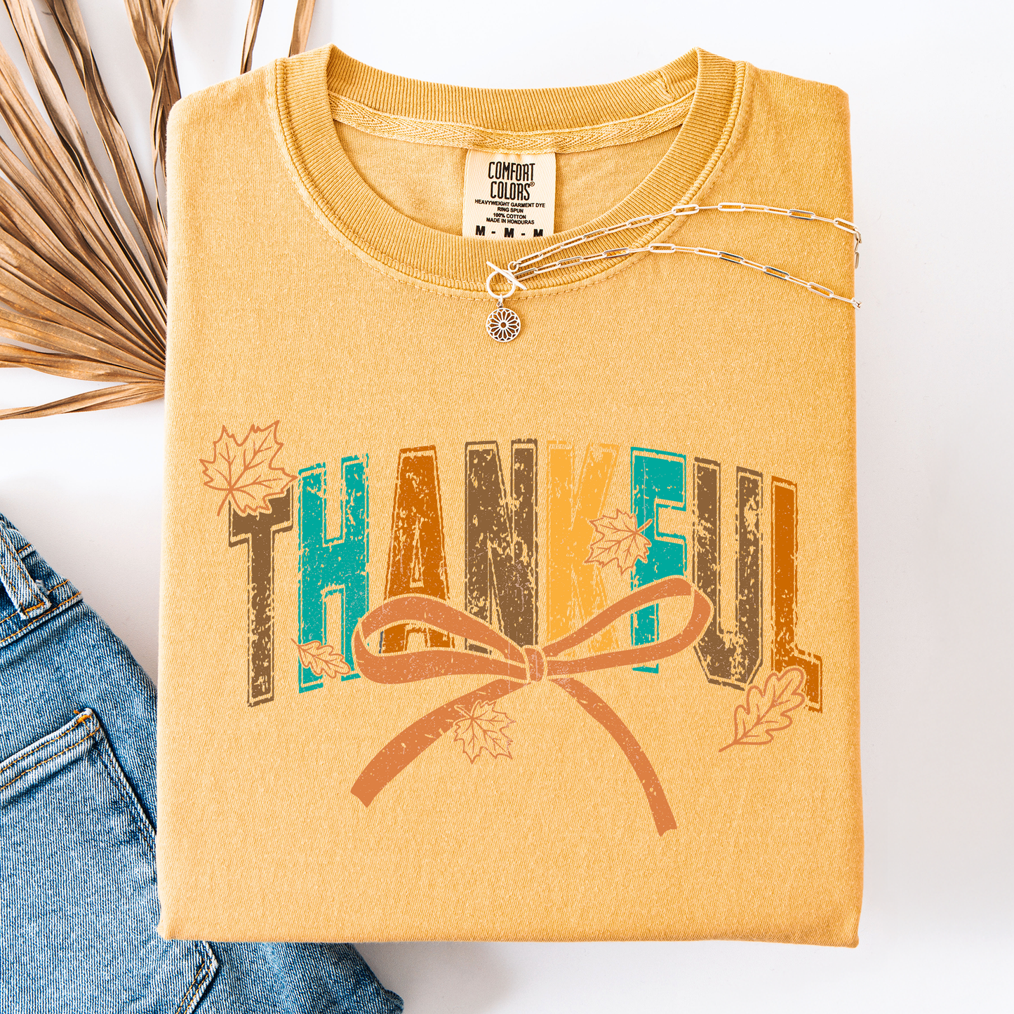 Yellow Thankful, Fall, Autumn, Bow, Ribbon, Comfort Colors T-Shirt