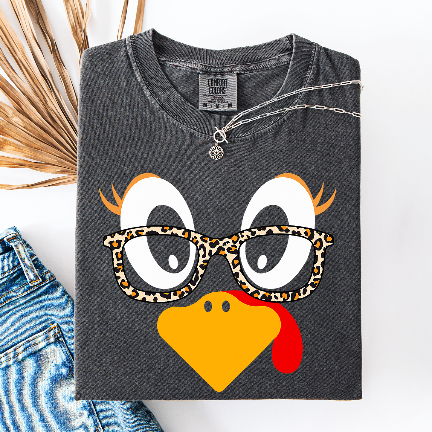 Charcoal Gray Thanksgiving, Teacher, Turkey, Cute, Leopard Print, Comfort Colors T-Shirt