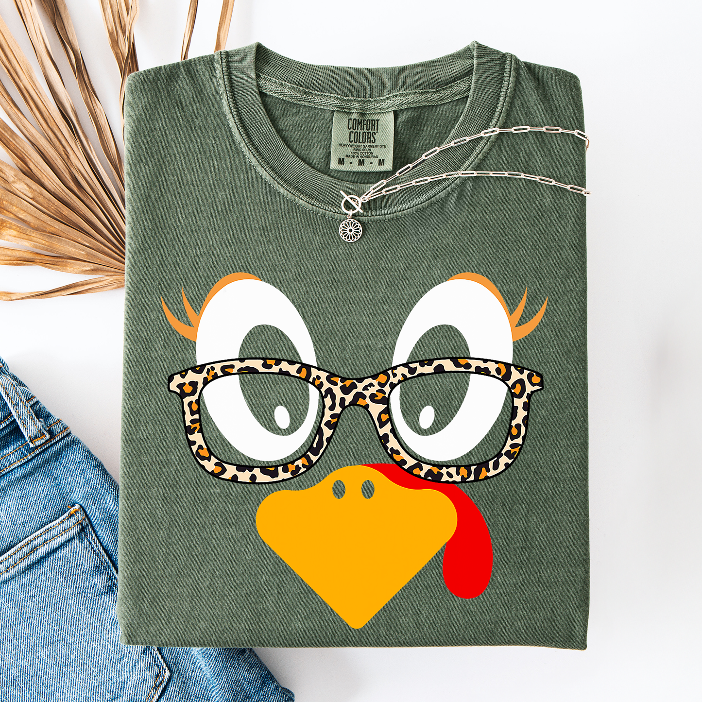 Moss green Thanksgiving, Teacher, Turkey, Cute, Leopard Print, Comfort Colors T-Shirt