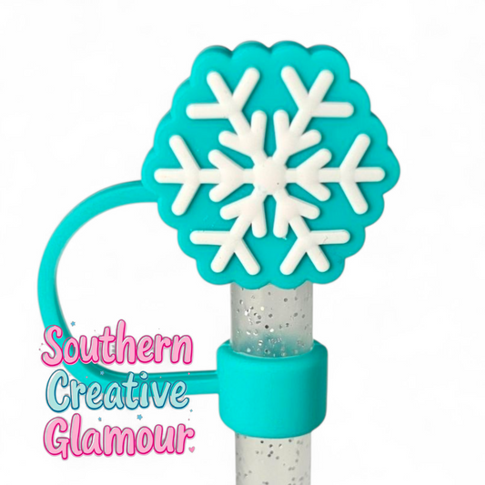 Tiffany Winter Snowflake Silicone 10mm Straw Topper by Southern Creative Glamour 
