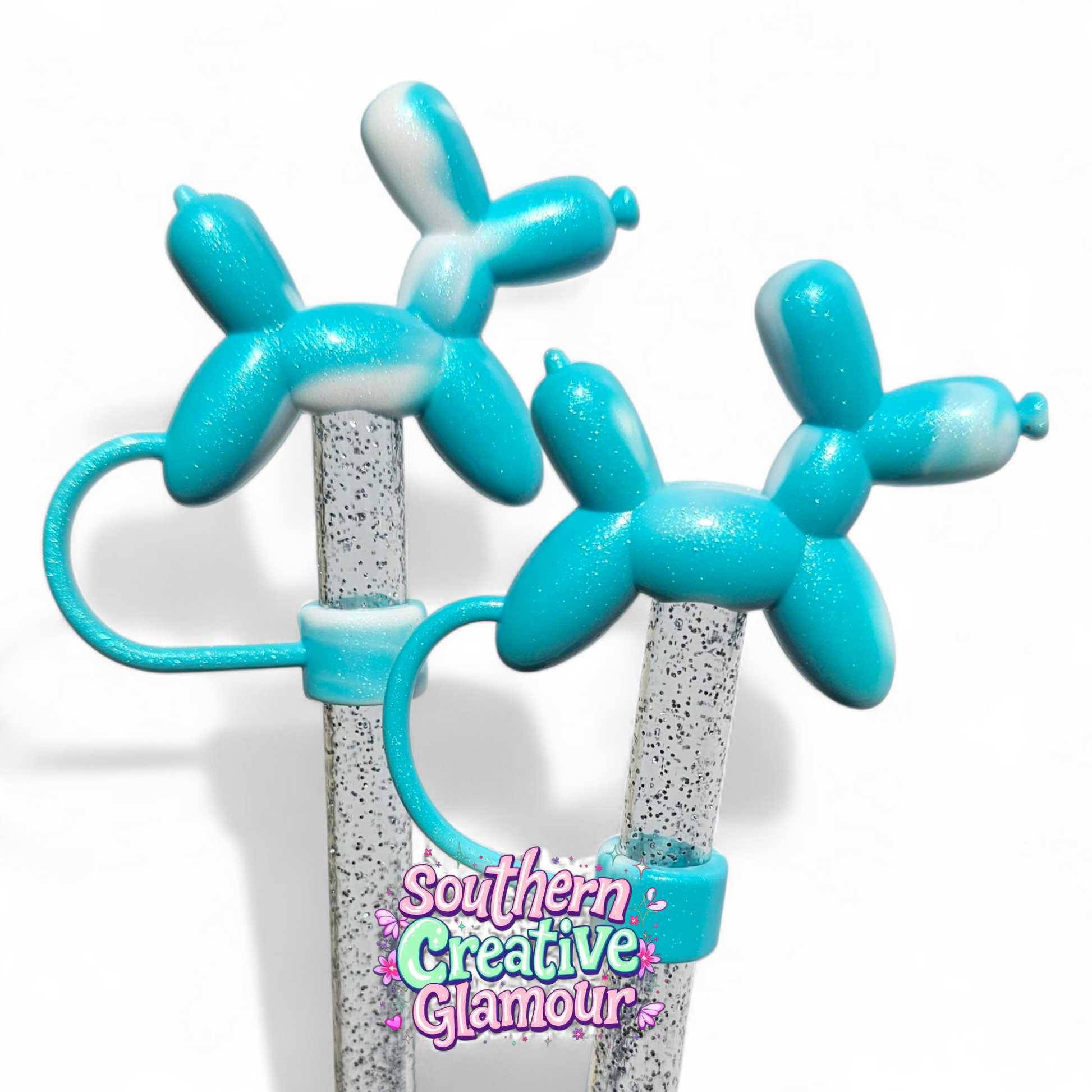 Tiffany Shimmer Balloon Dog 10mm Straw Topper by Southern Creative Glamour 