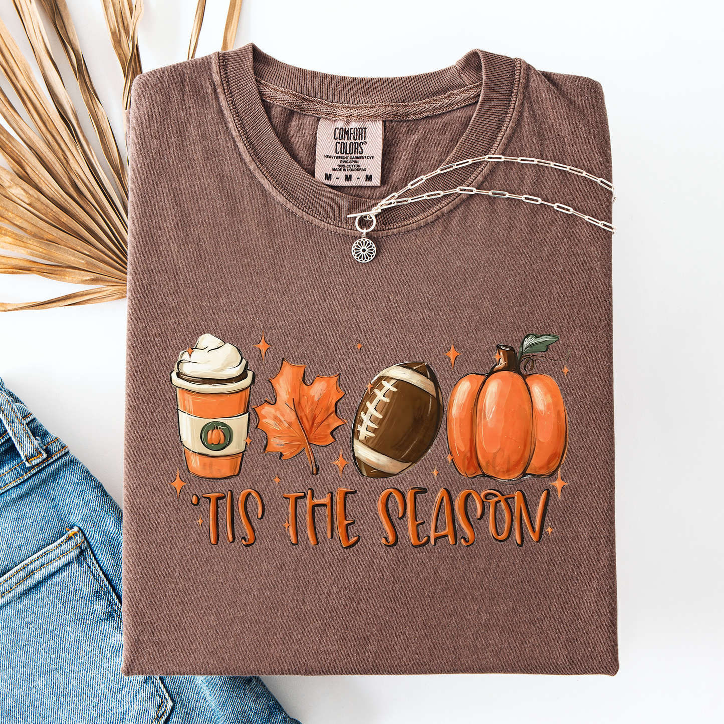 Brown Tis The Season, Football, Game Day, Pumpkin, Coffee, Autumn, Fall, Comfort Colors T-Shirt