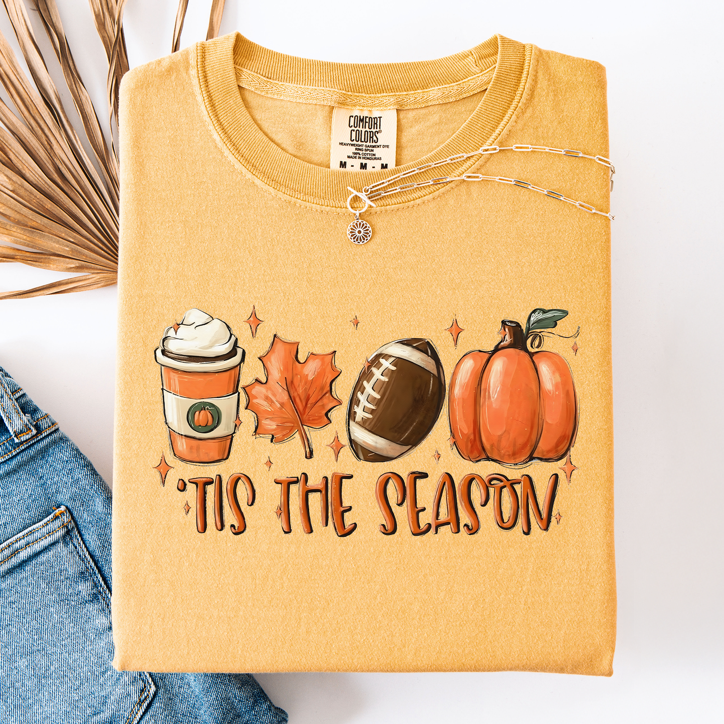 Yellow Tis The Season, Football, Game Day, Pumpkin, Coffee, Autumn, Fall, Comfort Colors T-Shirt