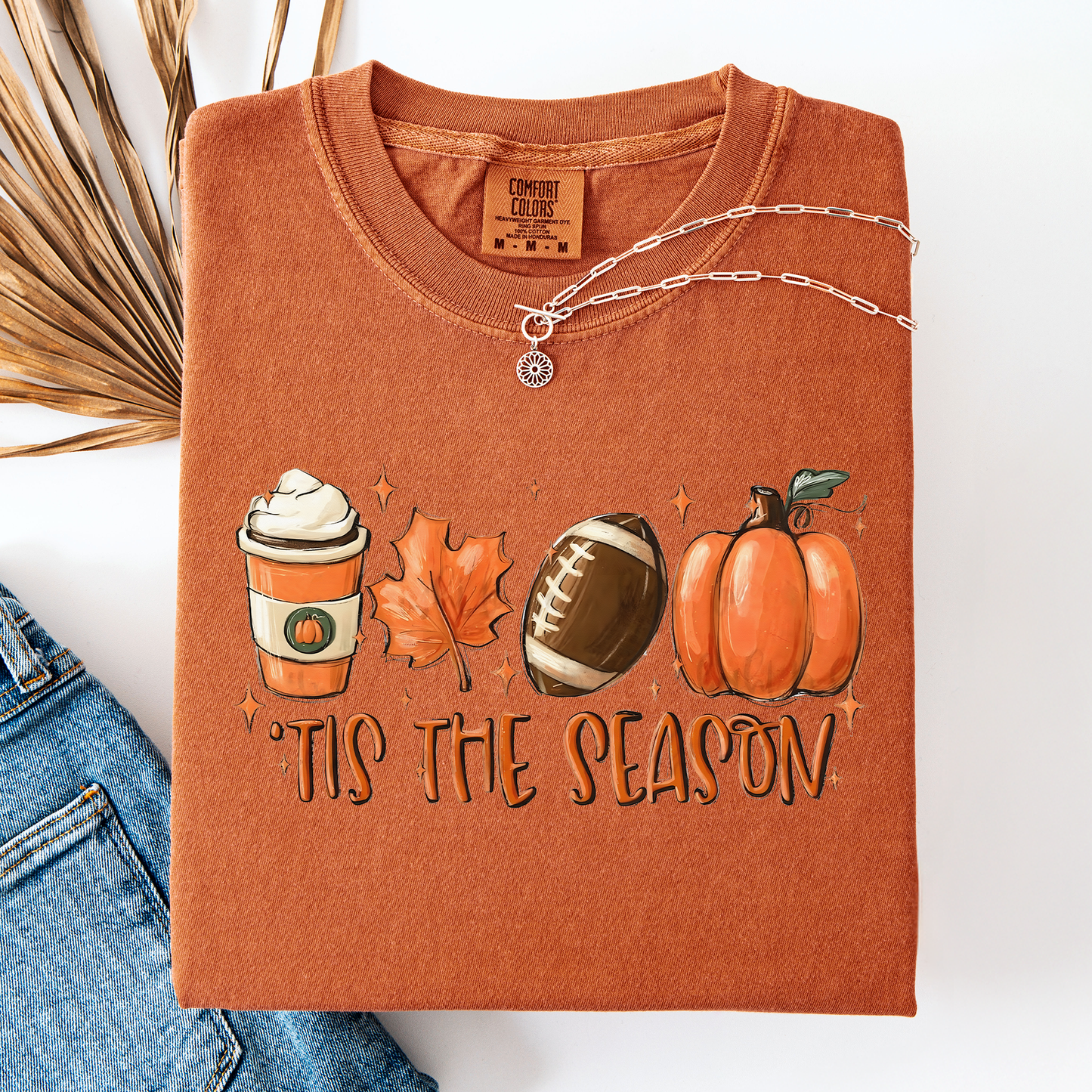 Orange Tis The Season, Football, Game Day, Pumpkin, Coffee, Autumn, Fall, Comfort Colors T-Shirt