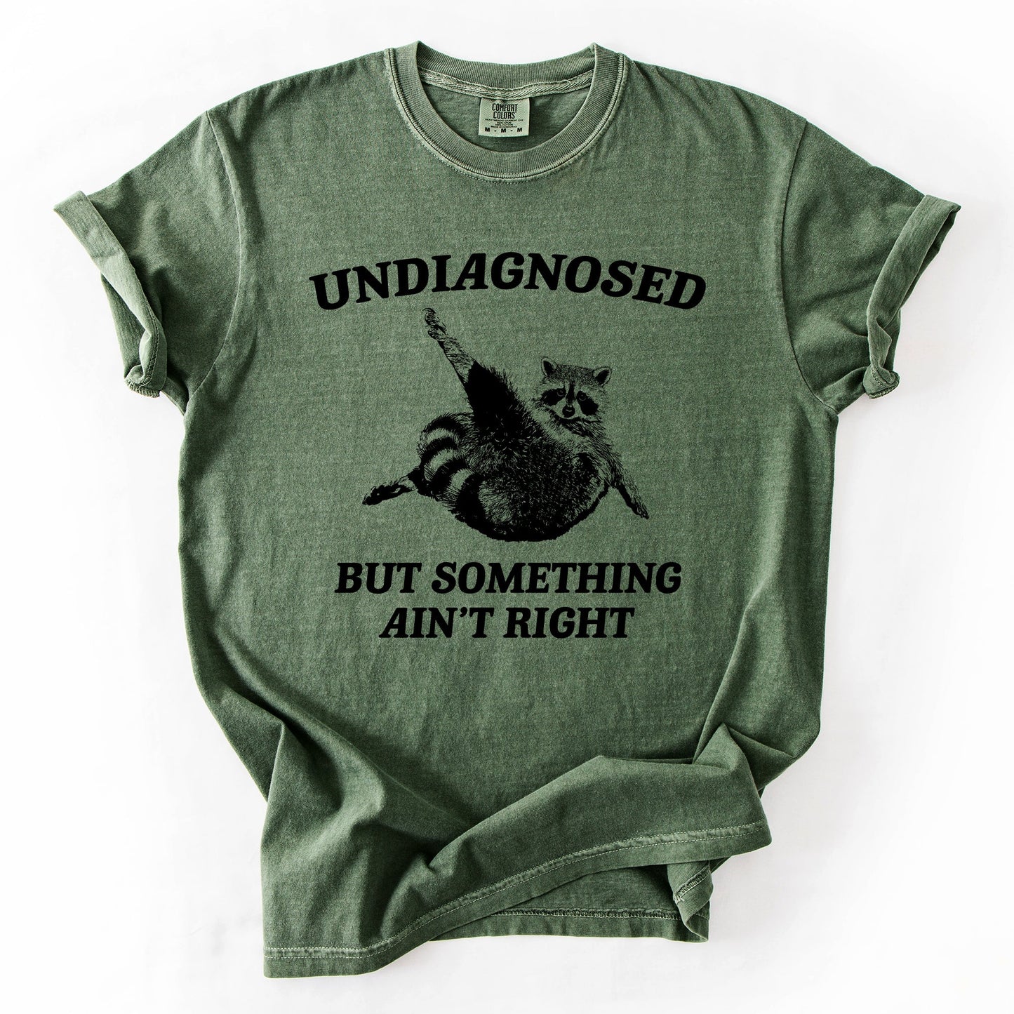Green Undiagnosed, But Something Ain't Right, Raccoon, Funny, Sassy, Sarcastic Tshirt Comfort Colors T-Shirt