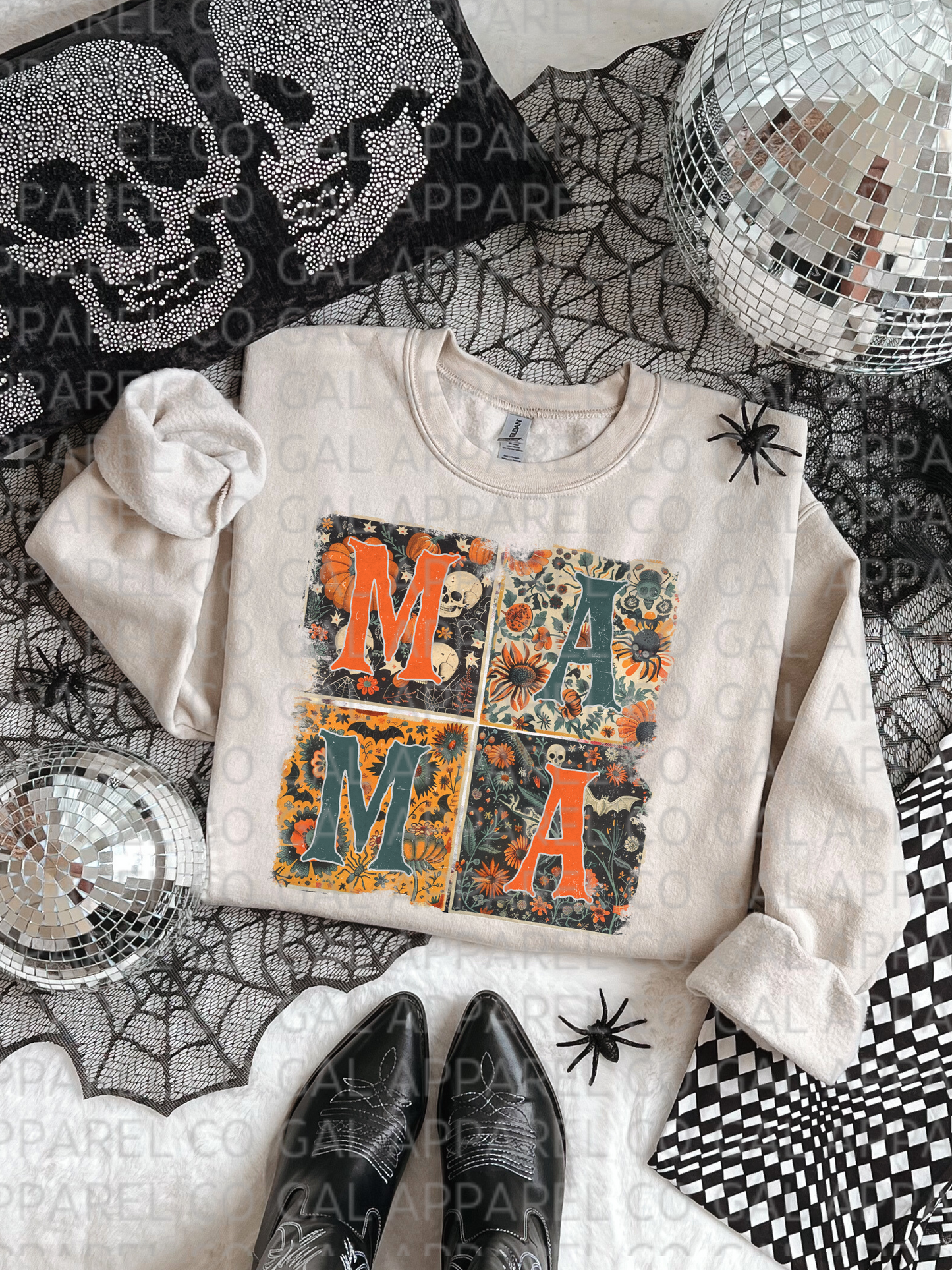 Mama Retro FAN FAV Spooky Block Sweatshirt & Tee Skulls, Bats, Ghost Spooky Fun