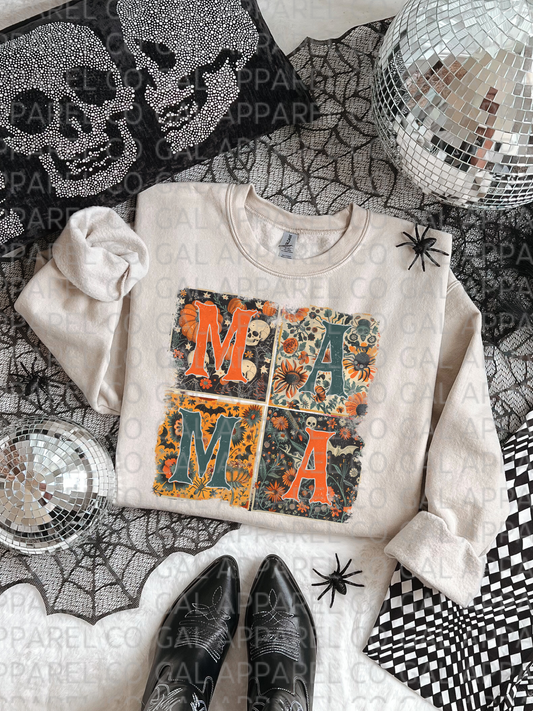 Mama Retro FAN FAV Spooky Block Sweatshirt & Tee Skulls, Bats, Ghost Spooky Fun