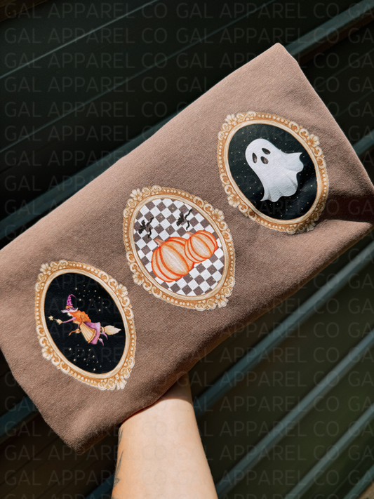 Witch Pumpkin & Ghost Vintage Picture Frame Tee or Sweatshirt