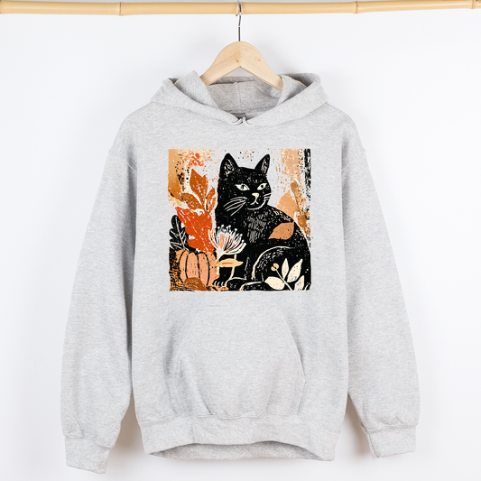 Vintage Black Cat Halloween Graphic Hooded Sweatshirt
