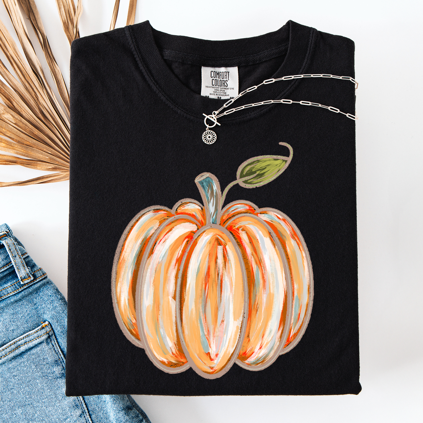 Black Watercolor Pumpkin, Halloween, Autumn, Fall, Comfort Colors T-Shirt