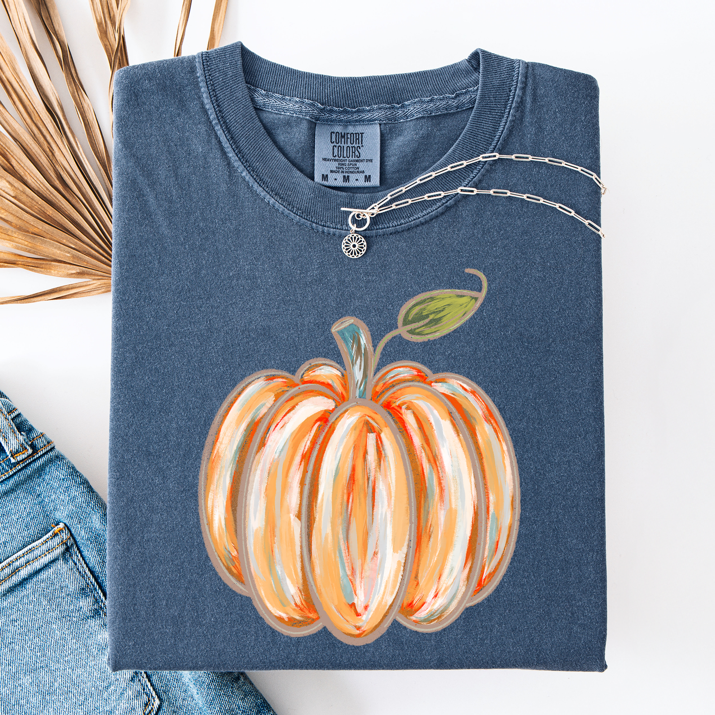 Denim blue Watercolor Pumpkin, Halloween, Autumn, Fall, Comfort Colors T-Shirt
