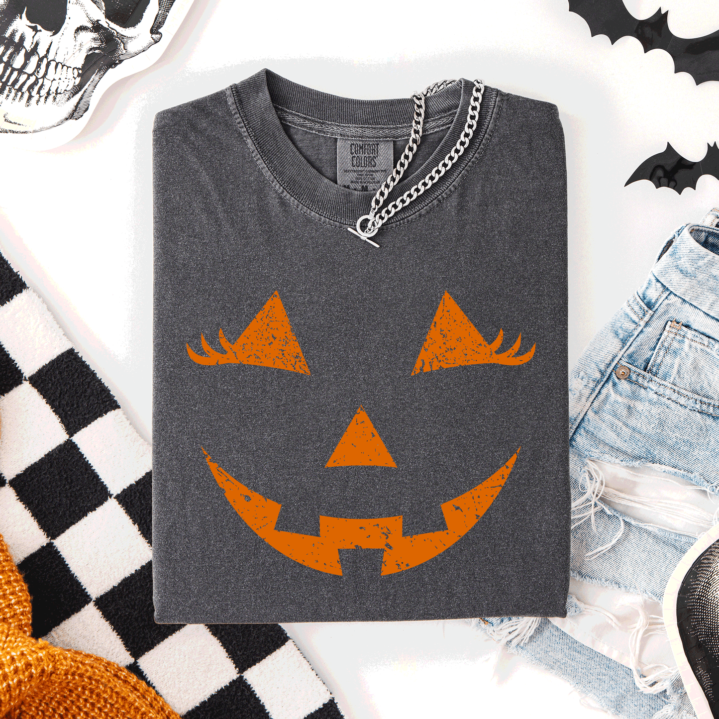 Gray Jack o Lantern, Cute, Halloween, Comfort Colors T-Shirt