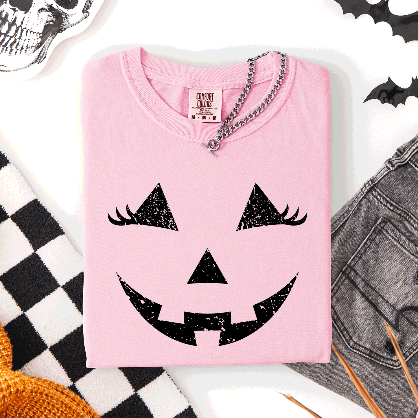 Light Pink Jack o Lantern, Cute, Halloween, Comfort Colors T-Shirt