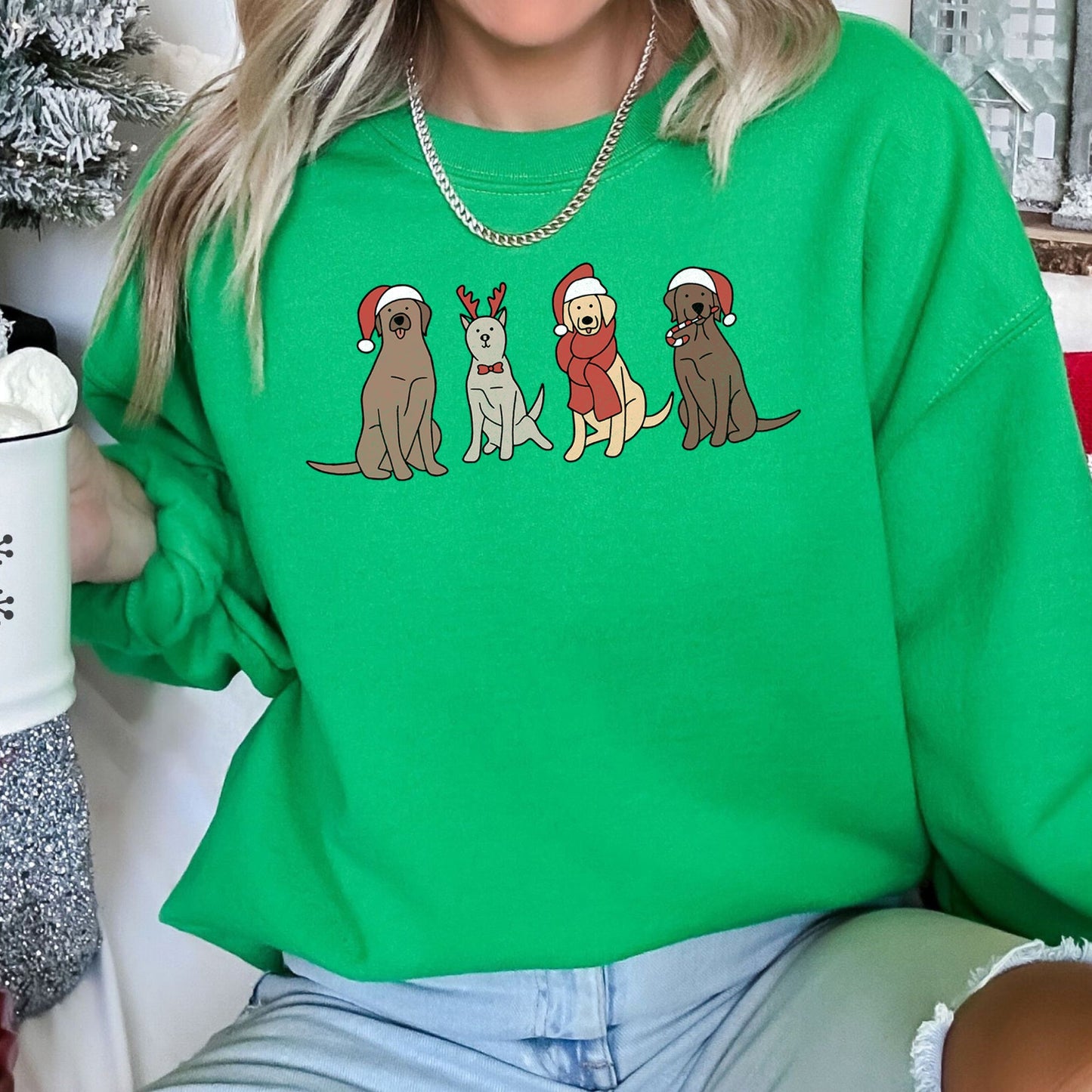 Bright Green Adorable Christmas Dogs Sweatshirt