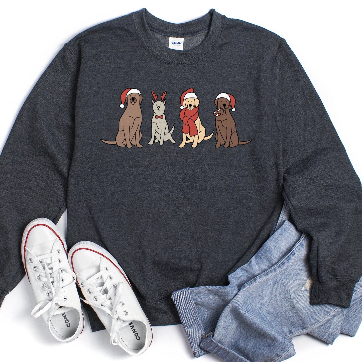 Heather Gray Adorable Christmas Dogs Sweatshirt