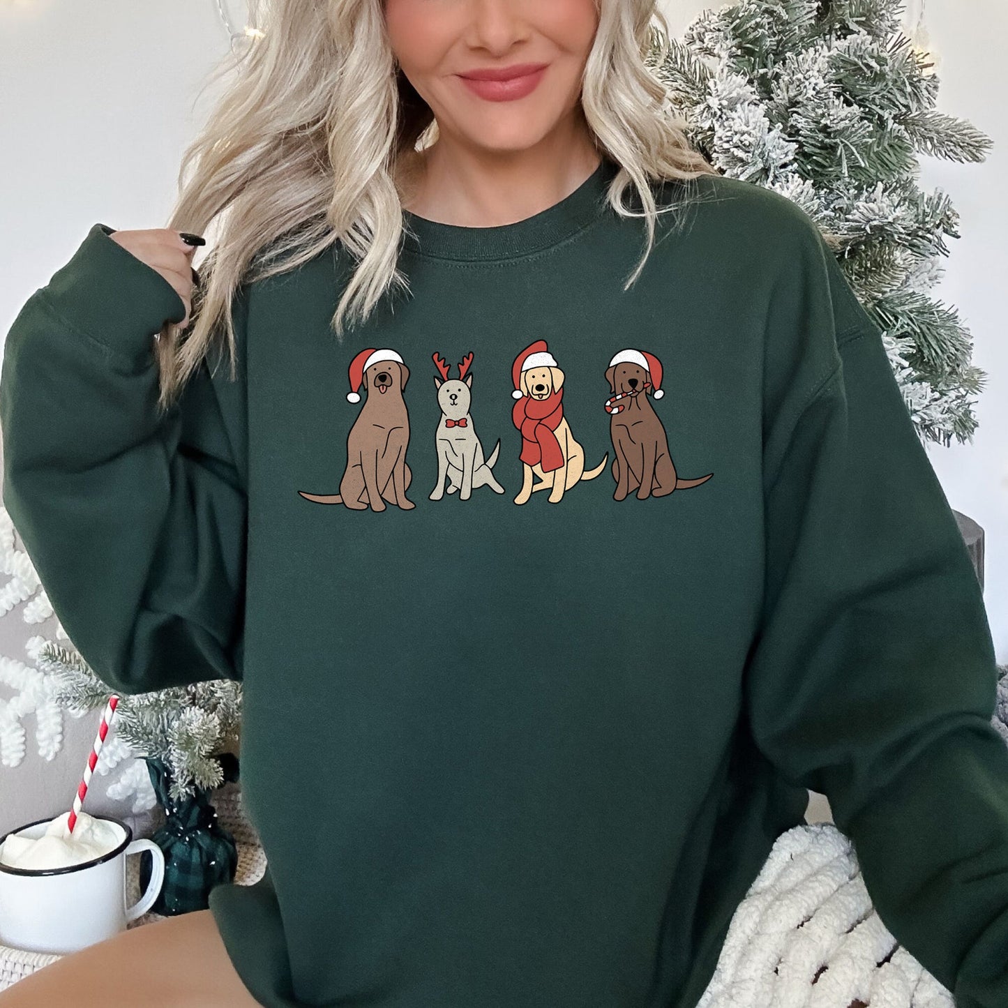 Forest Green Adorable Christmas Dogs Sweatshirt