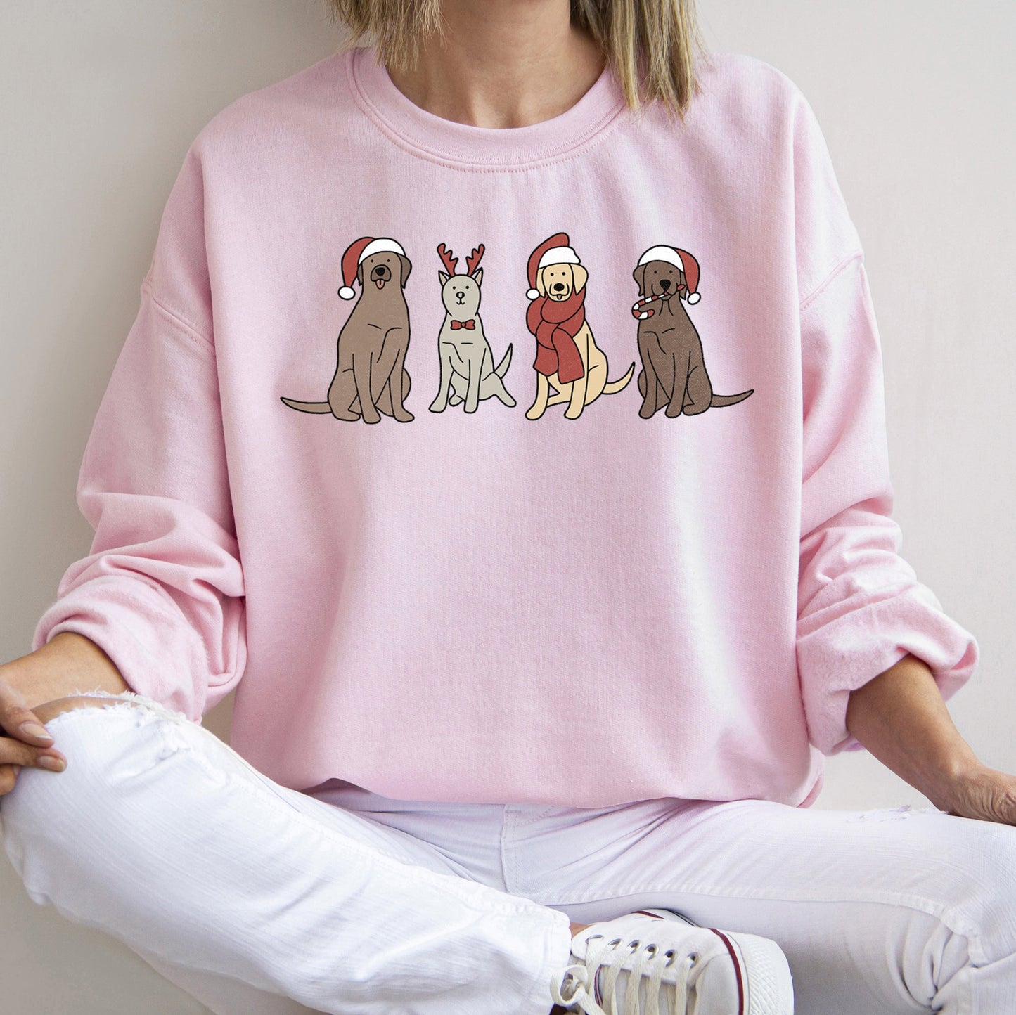 Light Pink Adorable Christmas Dogs Sweatshirt