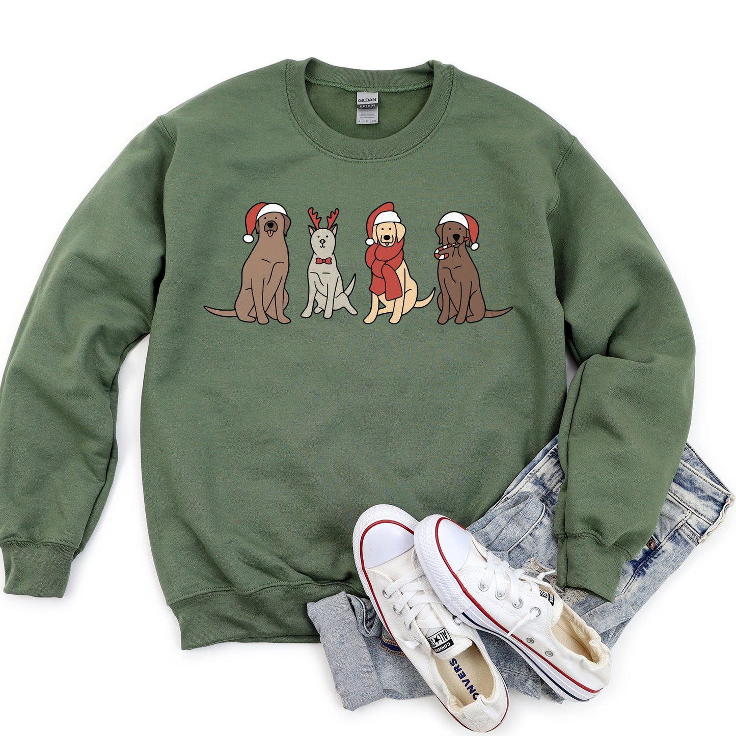 Military green Adorable Christmas Dogs Sweatshirt