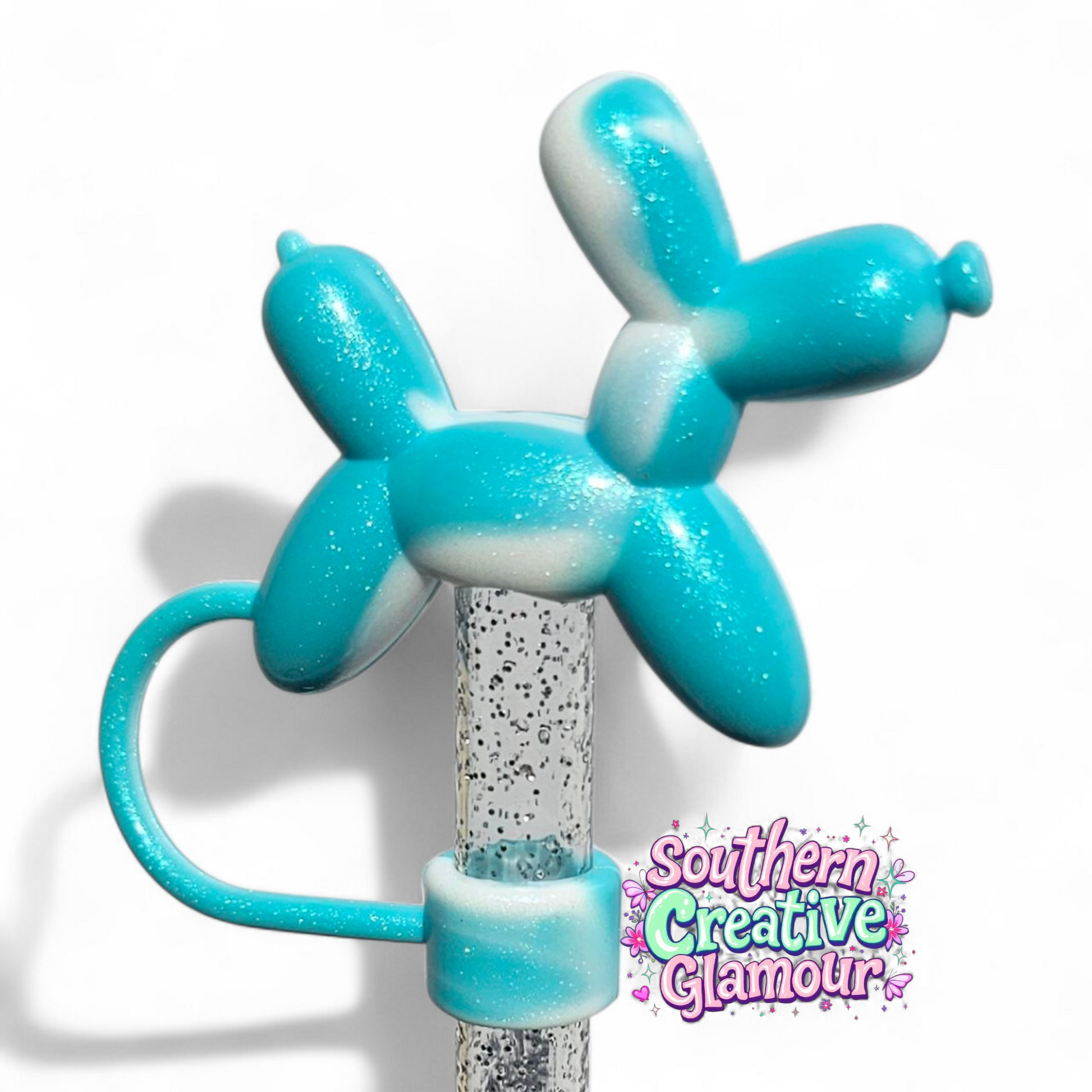 Tiffany Shimmer Balloon Dog 10mm Straw Topper by Southern Creative Glamour 