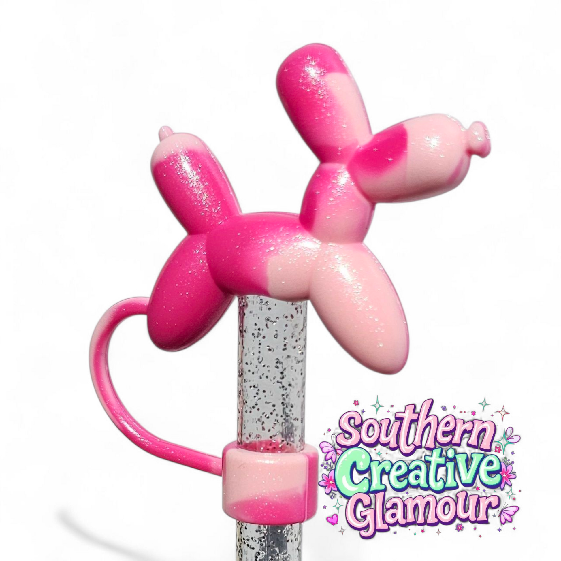 Pink Swirl Shimmer Balloon Dog 10mm Straw Topper by Southern Creative Glamour 