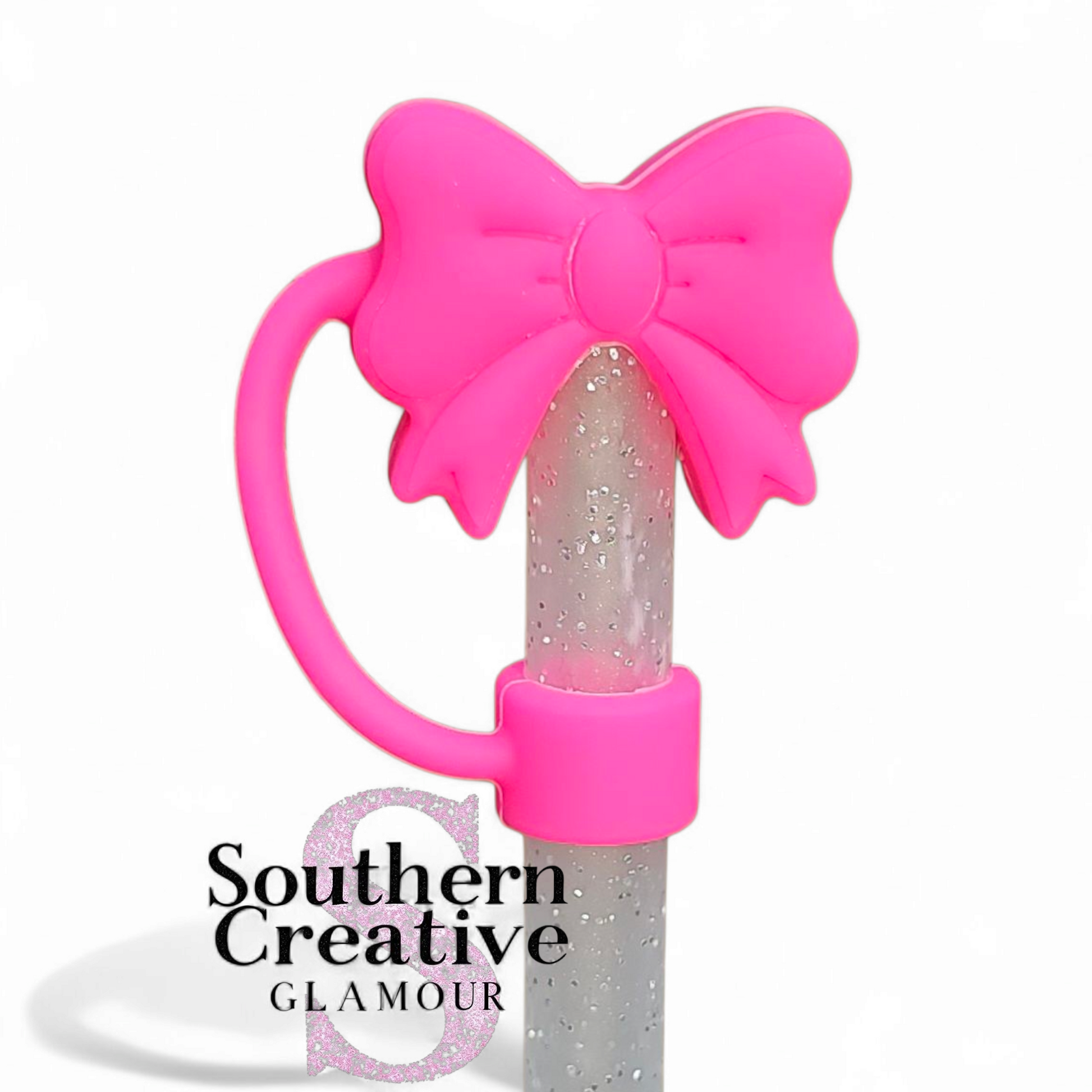 Barbie Pink Coquette Bow Silicone 10mm Straw Topper | Straw Cover by Southern Creative Glamour 