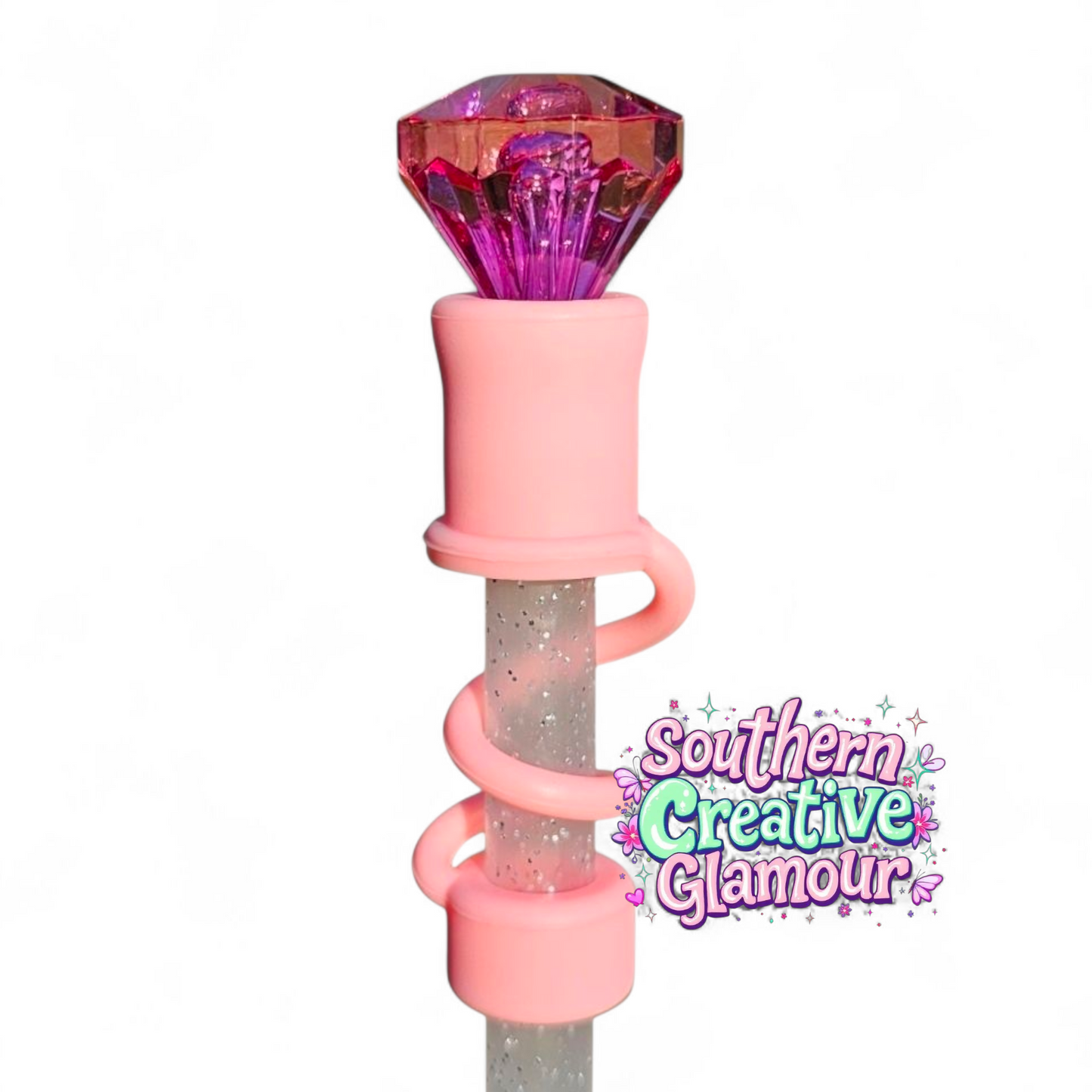 Berry Bubblegum Pink Diamond Silicone 10mm Straw Toppers | Straw Covers by Southern Creative Glamour 