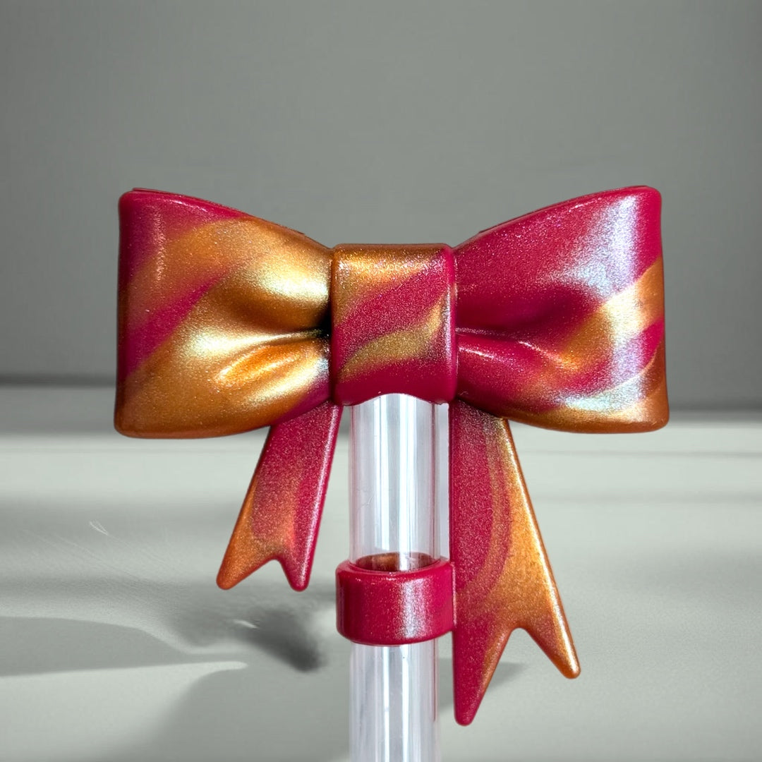 Berry Shimmer 3D Bow Silicone 10mm Straw Topper | Straw Cover 
