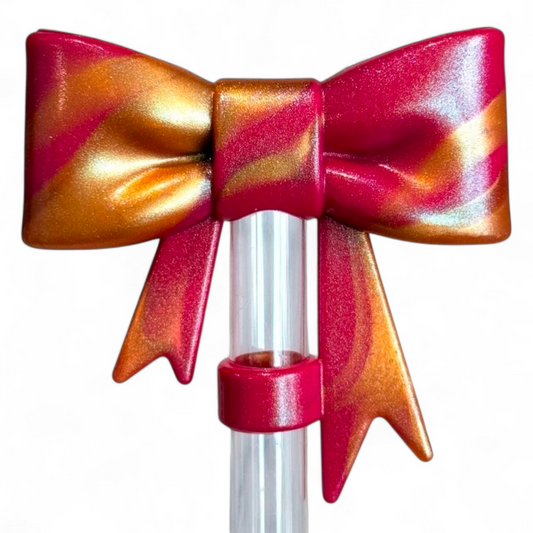 Berry Shimmer 3D Bow Silicone 10mm Straw Topper | Straw Cover 