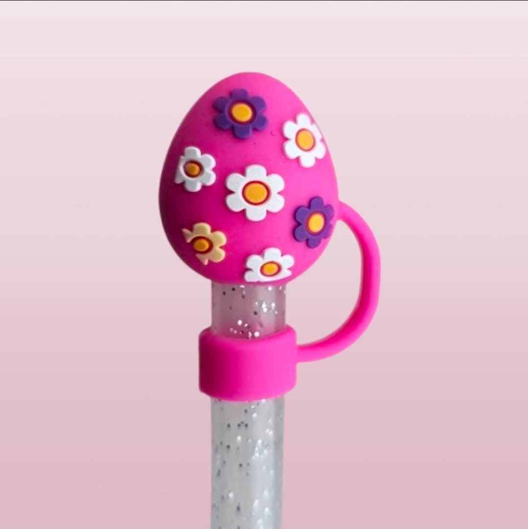 Berry Pink Daisy Easter Egg Silicone Straw Topper