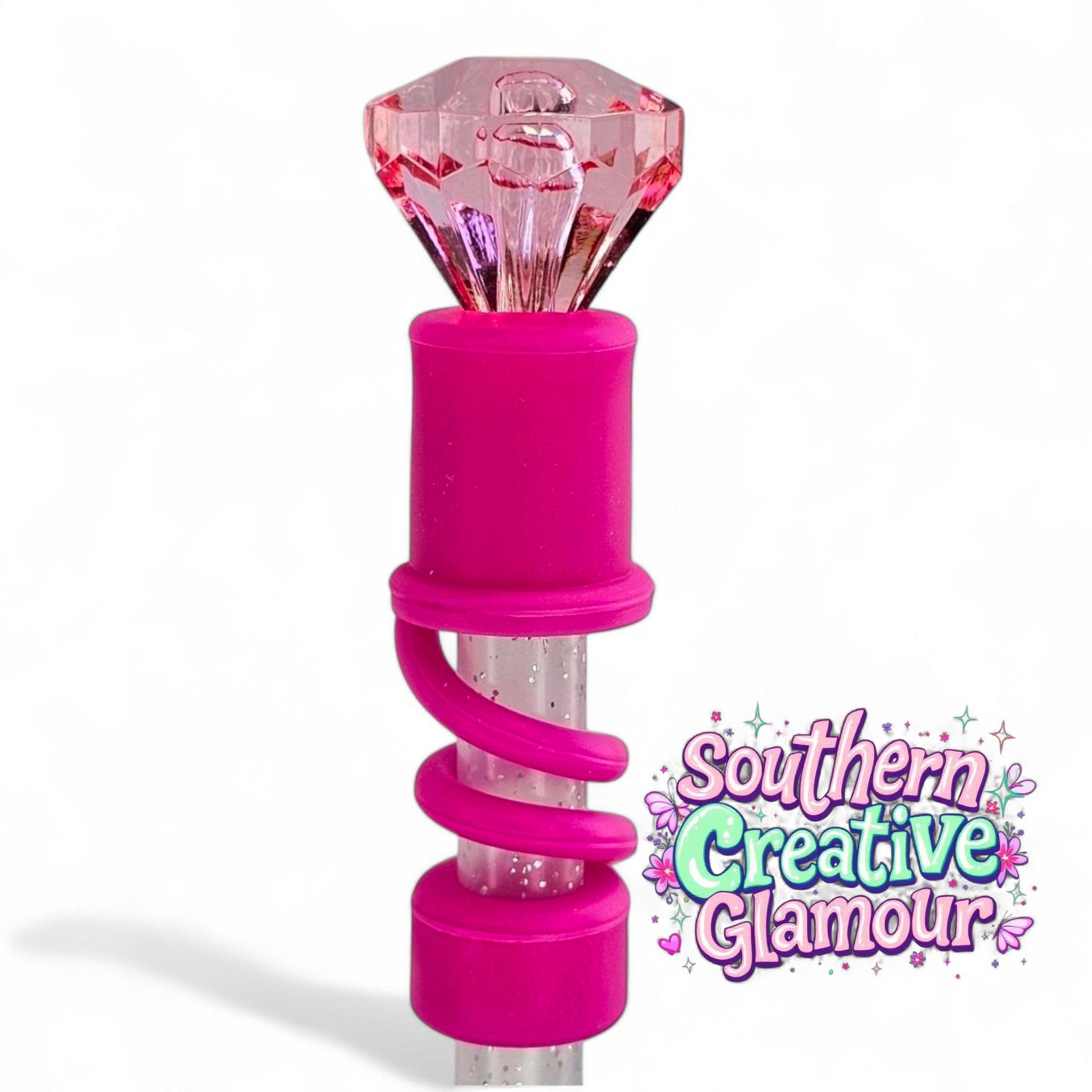 Berry Truffle Pink Diamond Silicone Straw Topper | Straw Cover by Southern Creative Glamour 