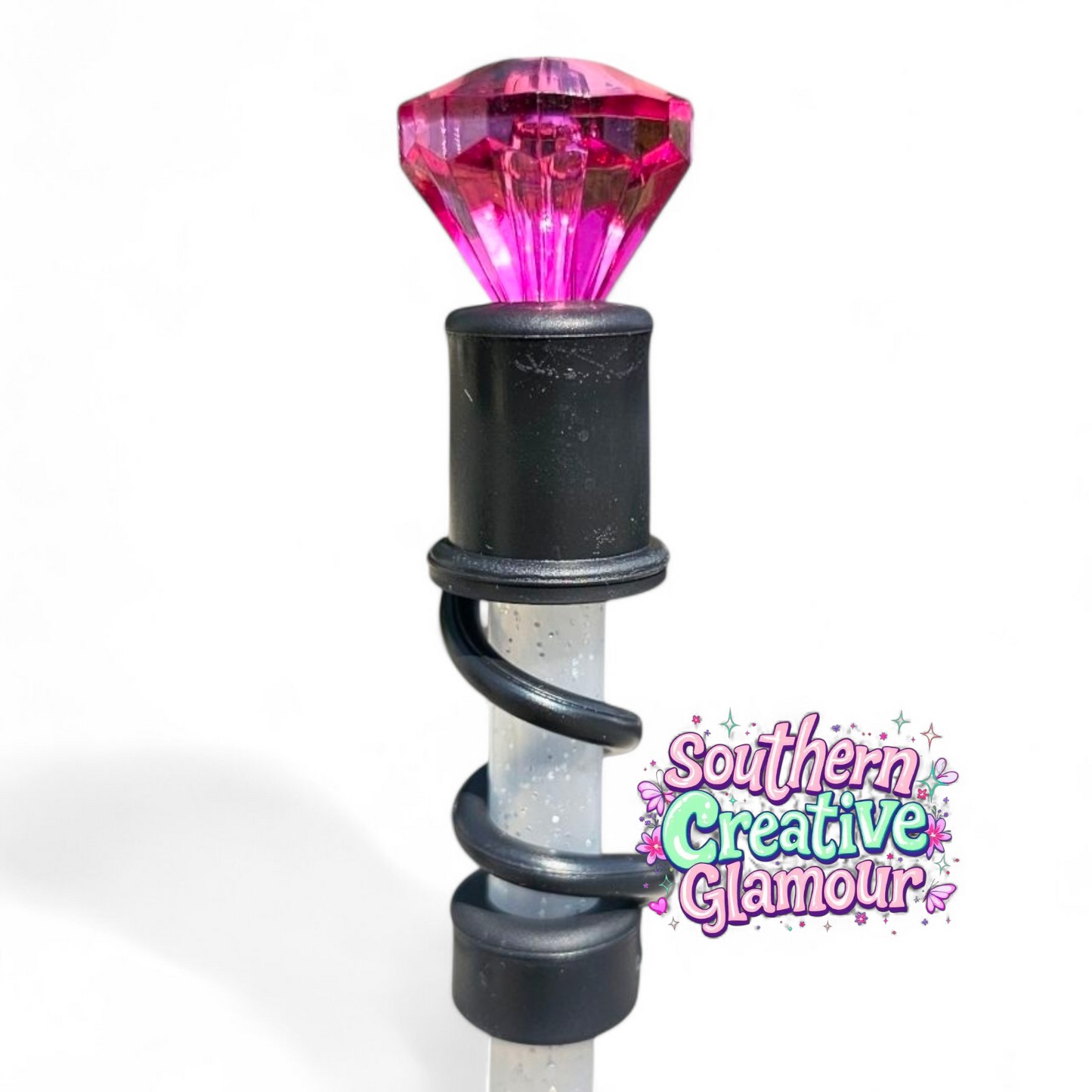 Berry Pink Diamond Silicone 10mm Straw Topper | Straw Cover by Southern Creative Glamour 