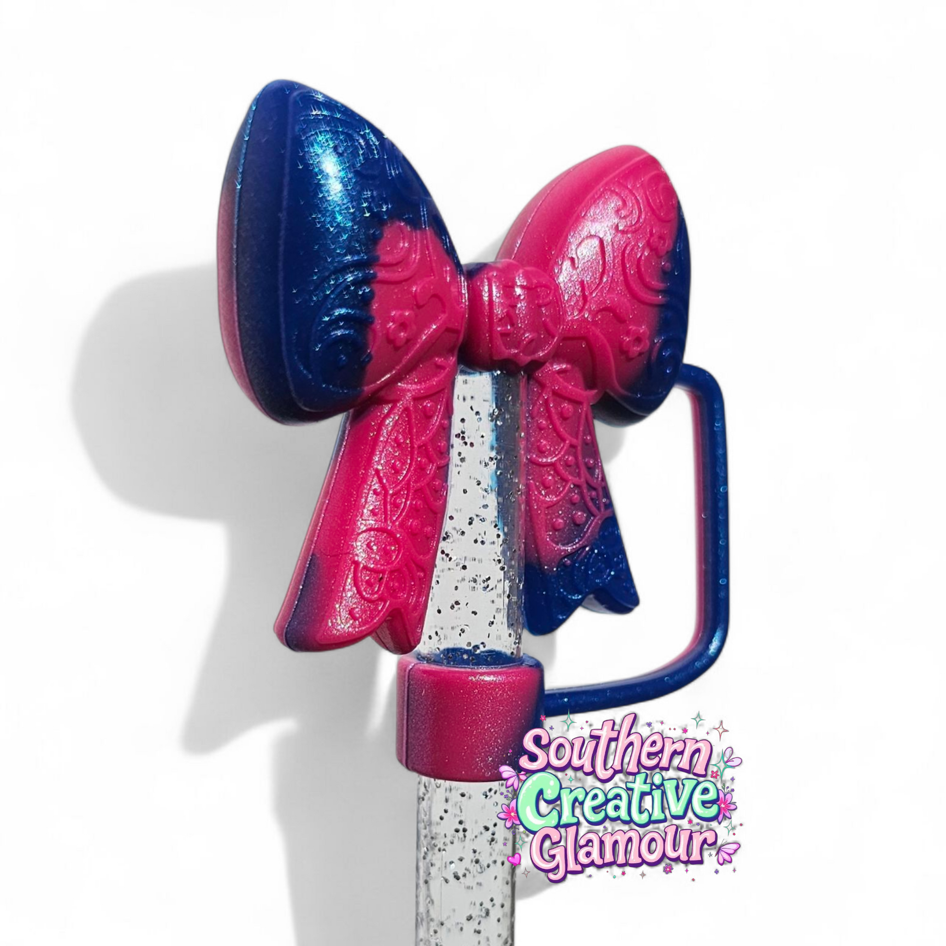 Berry Truffle Pink Shimmer Paisley 3D Bow Silicone 10mm Straw Topper | Straw Cover by Southern Creative Glamour 