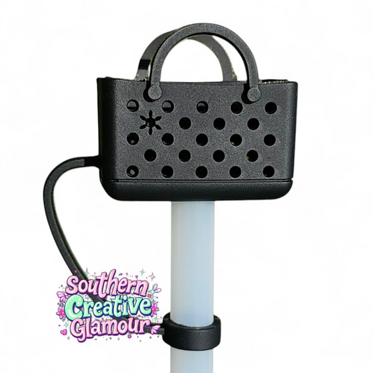Black Fashion Bag 10mm Silicone Straw Topper | Straw Cover| Fits 10mm Straws