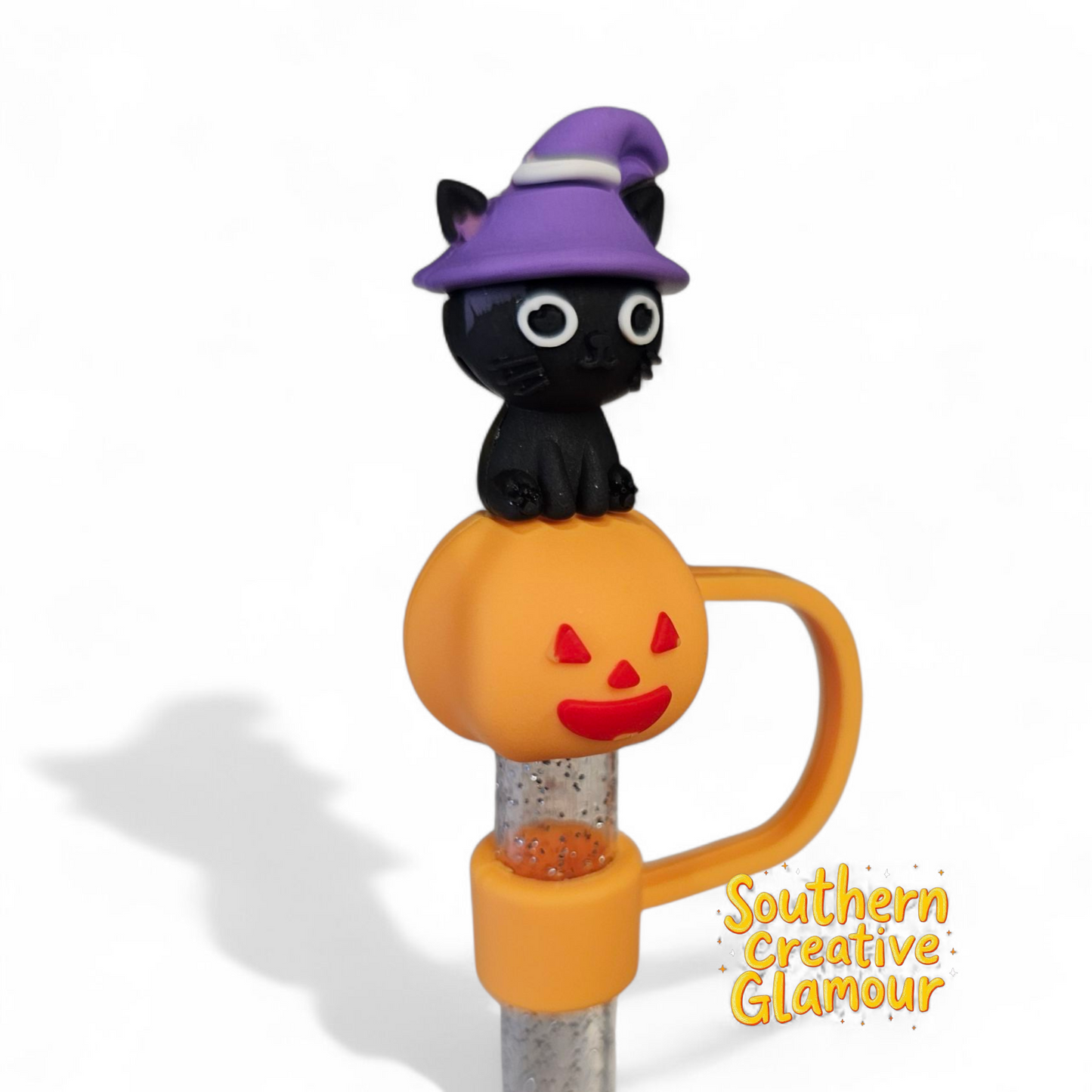 Black Cat & Pumpkin Straw Topper by Southern Creative Glamour 