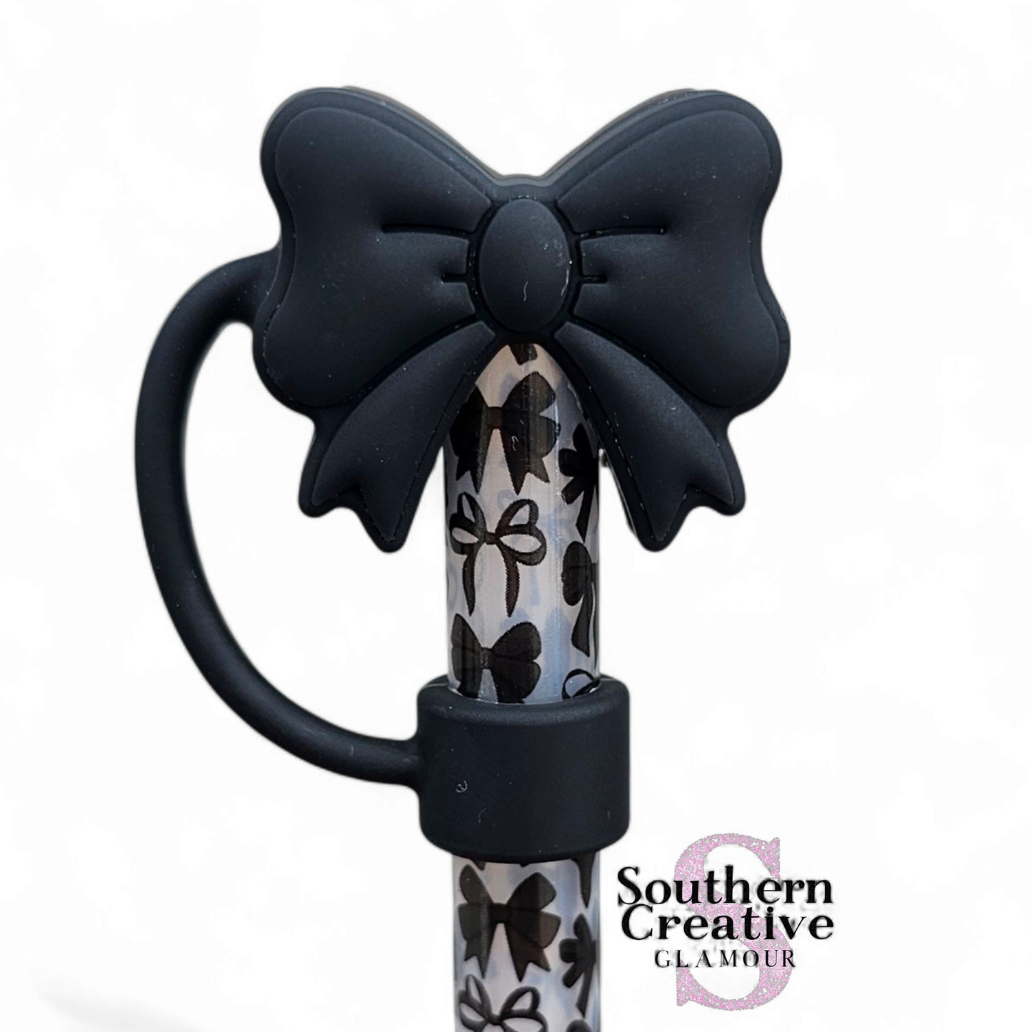 Black Coquette Bow 3D Silicone 10mm Straw Toppers by Southern Creative Glamour 