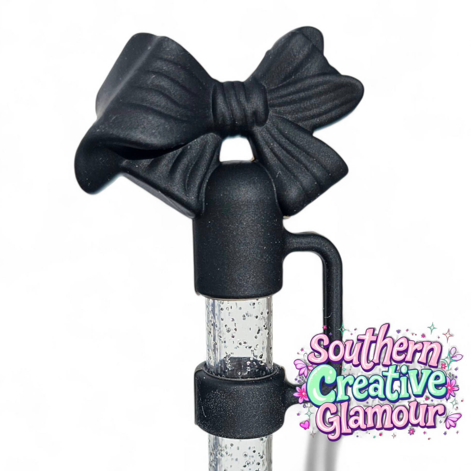 Black 3D Bow silicone 10mm Straw Topper | Straw Cover by Southern Creative Glamour 