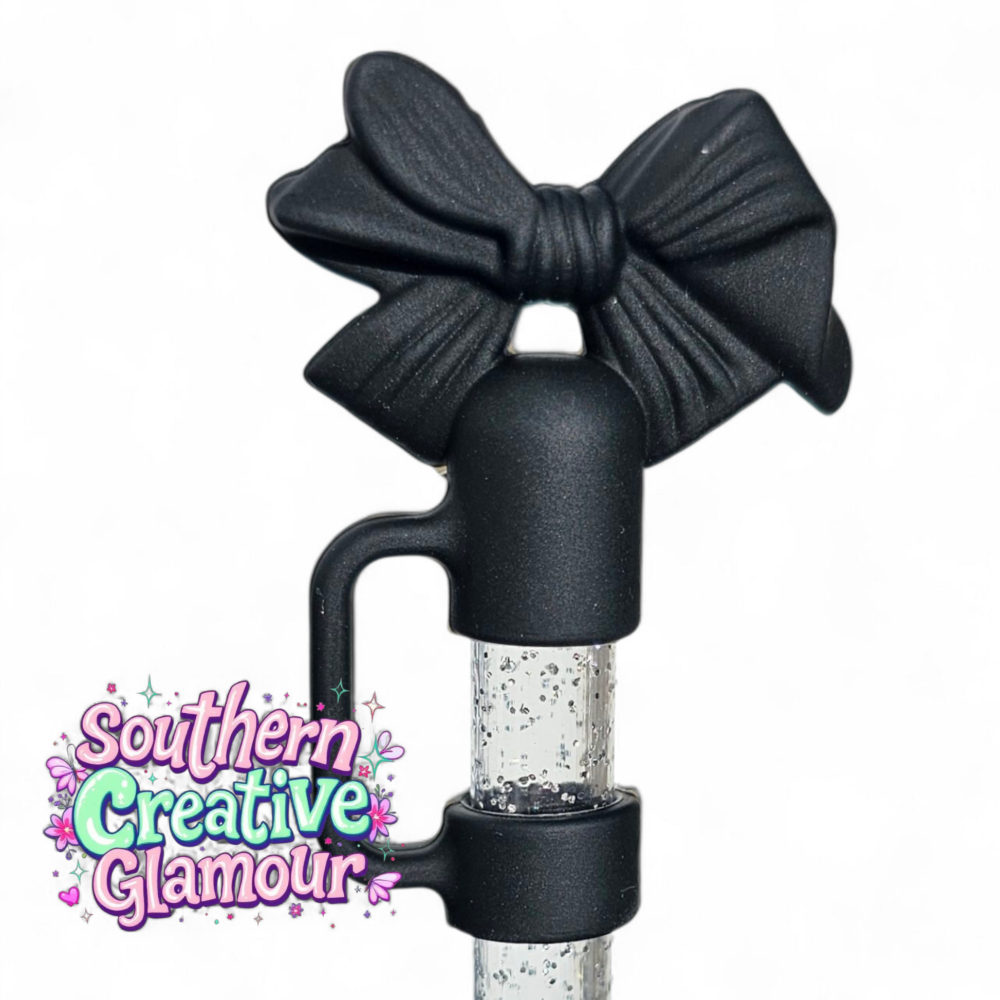 Black 3D Bow silicone 10mm Straw Topper | Straw Cover by Southern Creative Glamour 