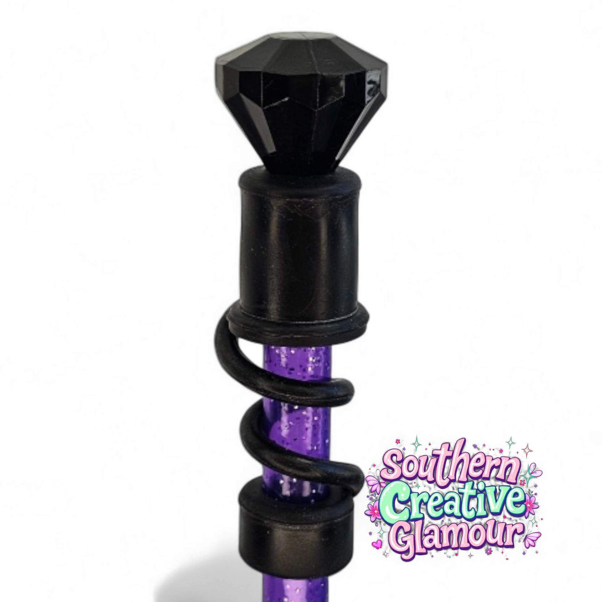 Black Diamond Silicone 10mm Straw Topper | Straw Cover by Southern Creative Glamour 