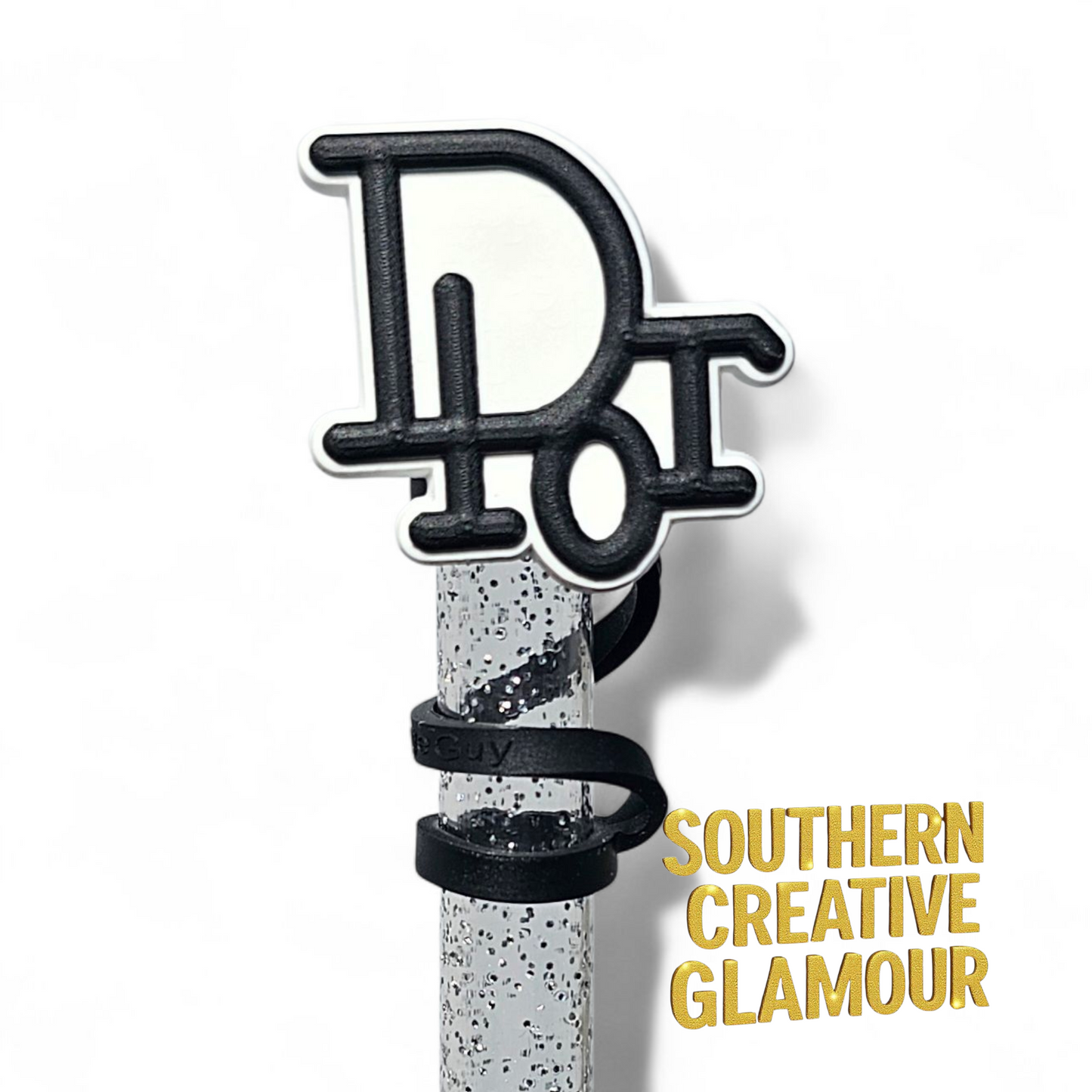 Dior inspired Black & White Fashion 2D Silicone 10mm Straw Topper by Southern Creative Glamour 