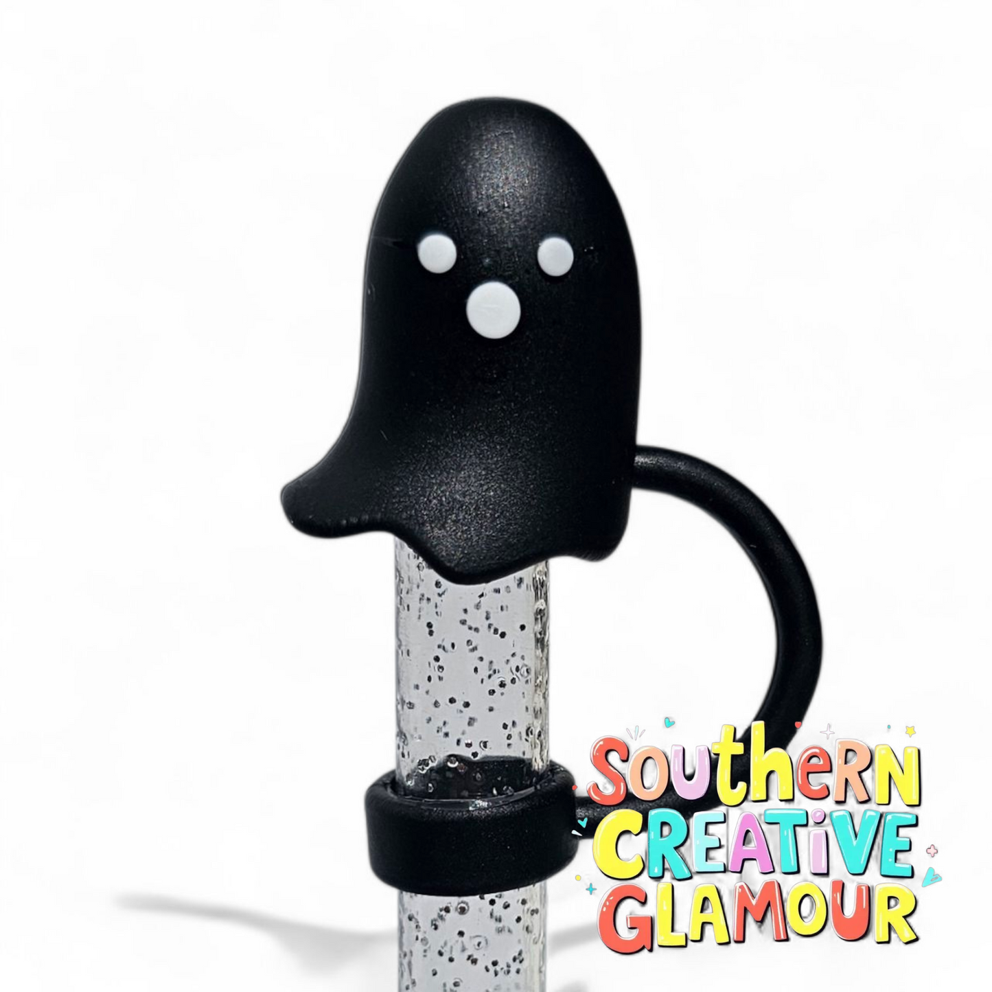 Black 3D Ghost Straw Toppers - 10mm by Southern Creative Glamour 