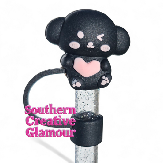 Black Koala Valentine 10mm Silicone Straw Toppers | Straw Cover by Southern Creative Glamour 