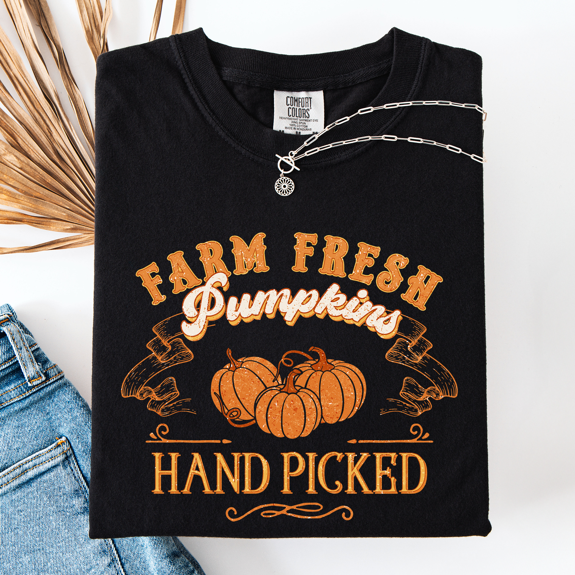 Black and Orange Farm Fresh Pumpkins, Hand Picked, Halloween, Fall, Autumn, Farm, Comfort Colors T-Shirt