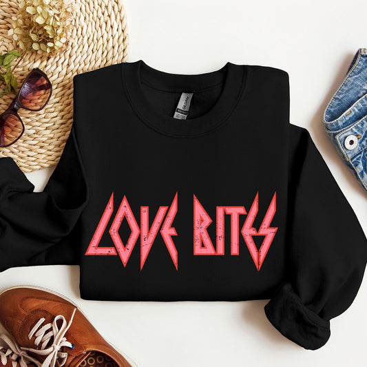 Black & Pink Love Bites Rock Sweatshirt – Retro 80s Valentine’s Day Music Lover Crewneck