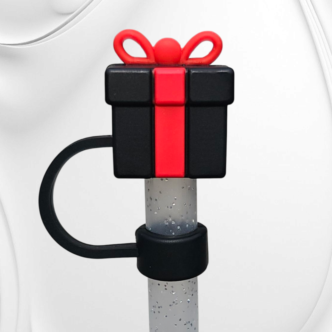 Black and red Christmas Present 3D Silicone Straw Topper by Southern Creative Glamour 