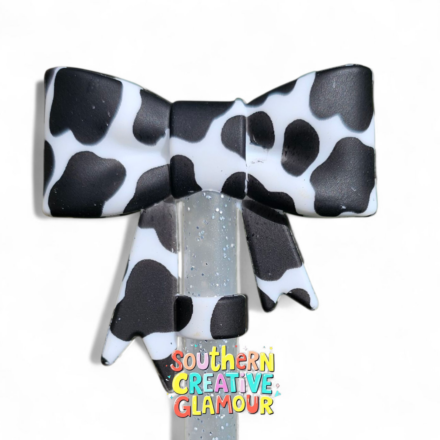 Black and White Cow Print 3D Silicone 10mm Straw Topper by Southern Creative Glamour 